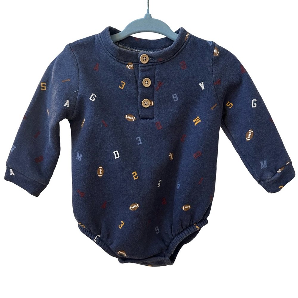 Nicole Miller Navy Bubble Bodysuit long sleeved with football Letter Print